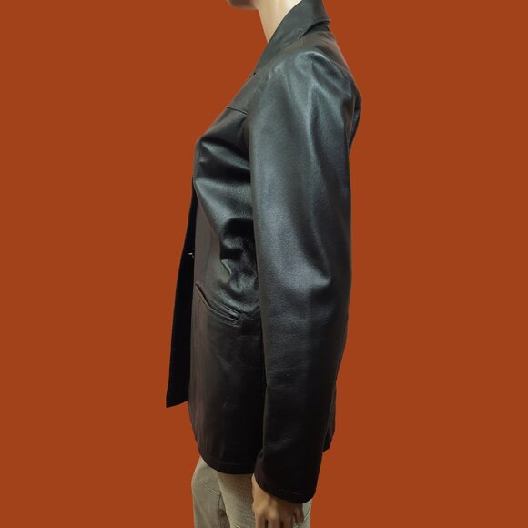 Vintage 90s Y2k Leather Jacket Dark Brown Mid Length Size S Button Up - Picture 7 of 12